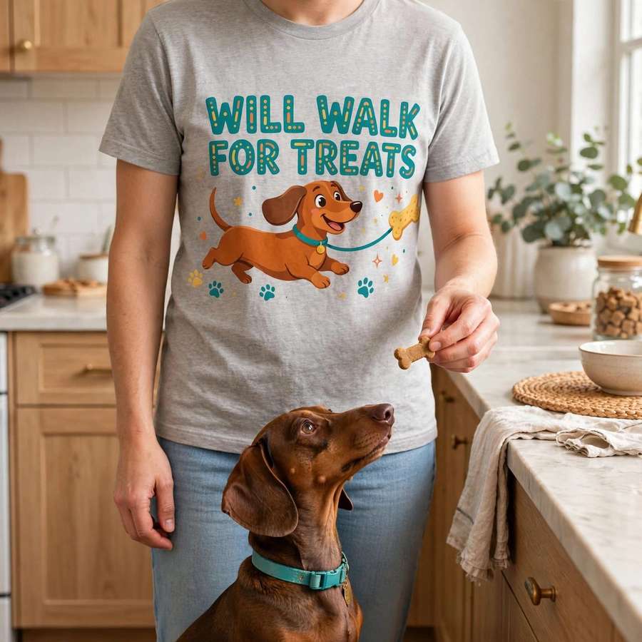 Will Walk for Treats tee — Dachshund