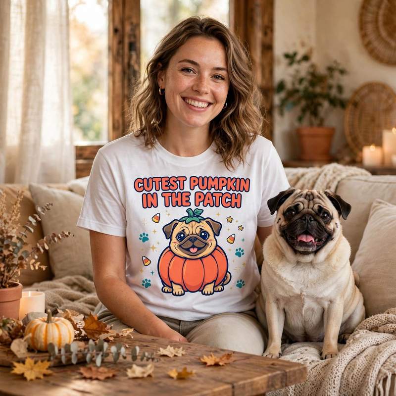 Pug Pumpkin Halloween tee — Cutest Pumpkin in the Patch
