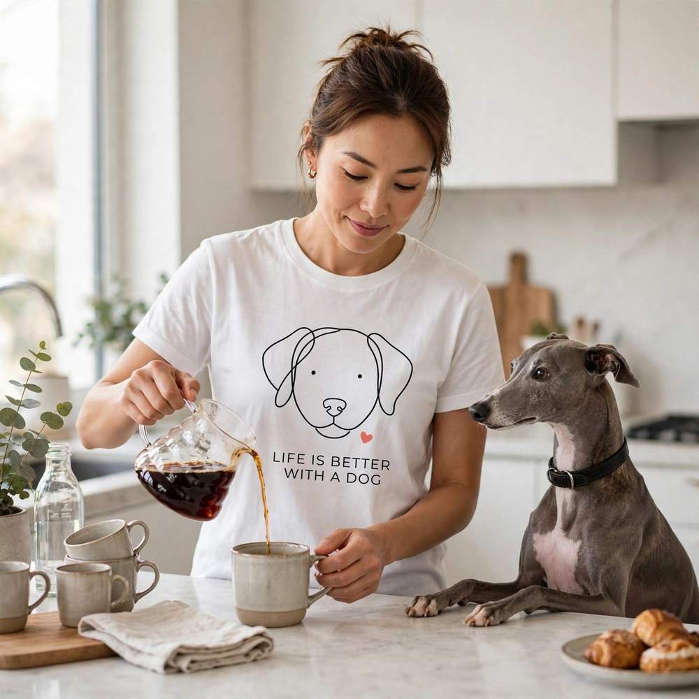 Life Is Better With a Dog tee — minimalist line art